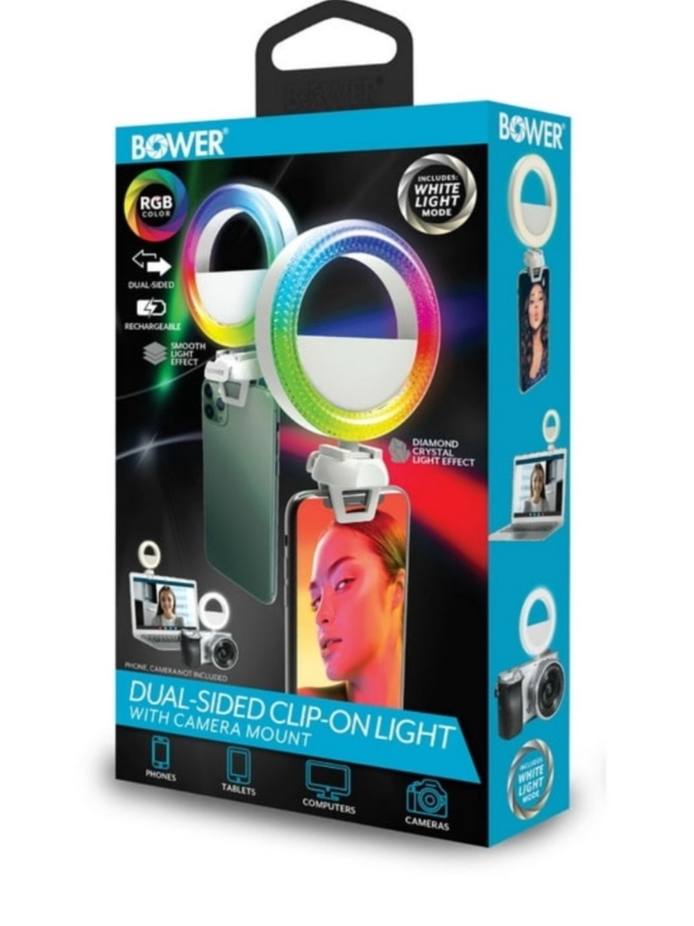 Bower Dual-Sided Clip-On RGB Ring Light — White/Black